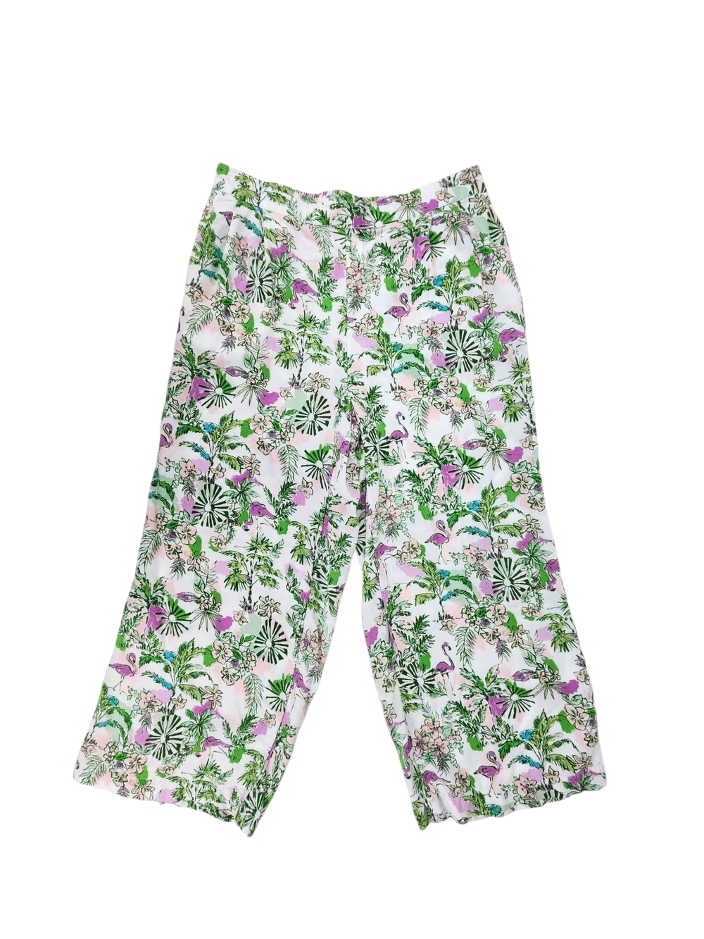 Stella Parker Tropical Flamingo Floral Wide-Leg Flowy Crop Pants Small Resort - Picture 2 of 16